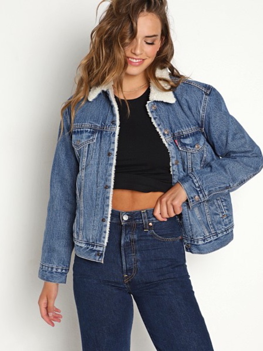 Levis Vintage-Inspired Blue Denim Sherpa Jacket - Women's